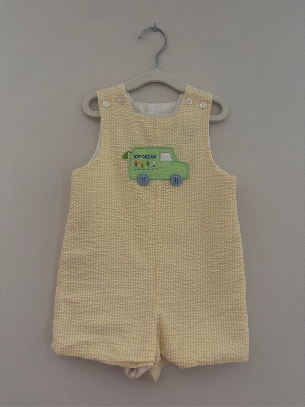 Yellow Kids One-Piece Bodysuit with Ice Cream Truck Applique